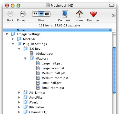 Emagic Logic Platinum.  Plug-In Settings    Emagic Settings.